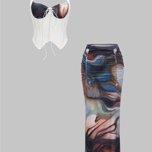 Abstract Print Maxi Skirt - Multicolor